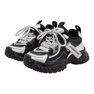 哈比熊童鞋女童老爹鞋2025秋冬新款皮面软底儿童跑步运动加绒爆款