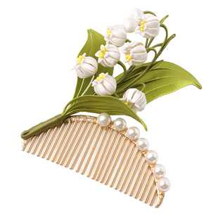 SORO 苏绒【白铃垂枝】原创设计非遗绒花发梳汉服中国风气质头饰