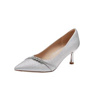 百丽黑色细高跟浅口单鞋女26春季新款宴会年会新娘婚鞋子F1U1DAQ6