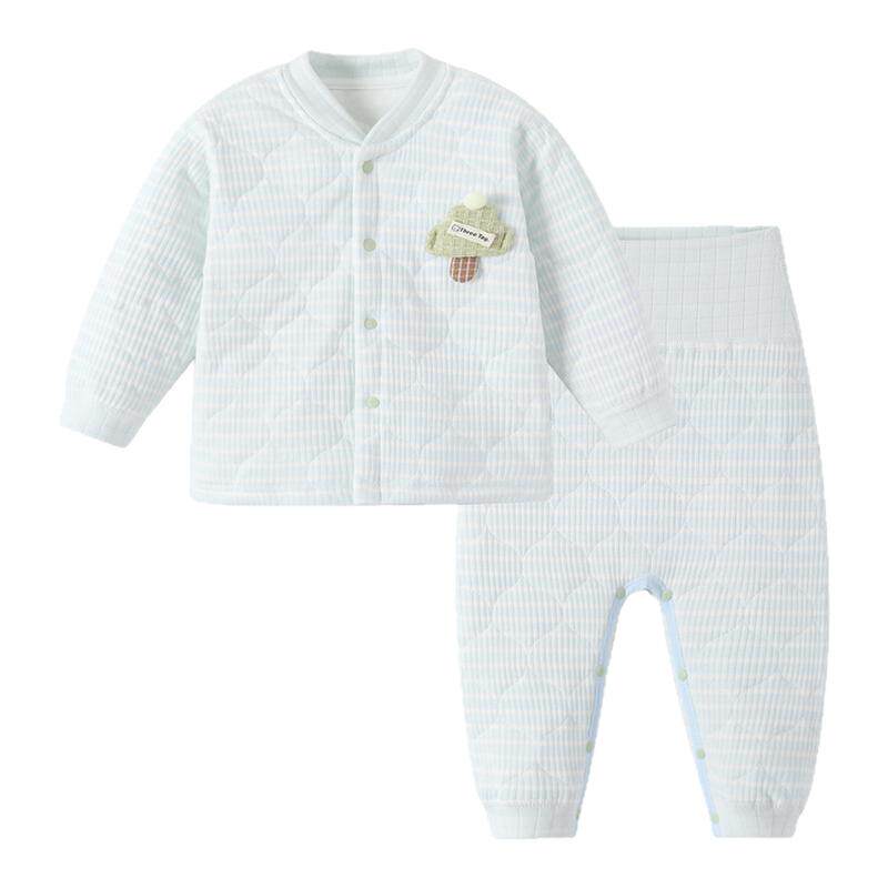 婴儿秋冬薄夹棉保暖家居服套装