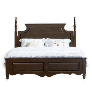 美式实木床法式乡村高箱储物轻奢复古简约主卧家具胡桃木色双人床