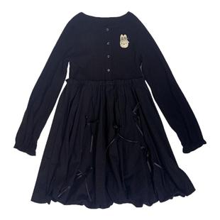 丢手绢女童大童黑色针织拼接连衣裙棉时尚蝴蝶结千金感儿童裙子