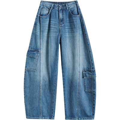 宽松阔腿弯刀裤大口袋