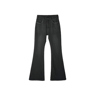 腿精密码！~加厚绒微喇叭牛仔裤女秋冬黑灰色高腰修身显瘦长裤子