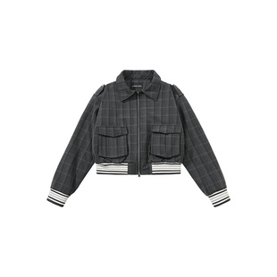 sameuoo散养文化「棱泊」水洗短款棉服外套 复古千鸟格工装棉衣冬