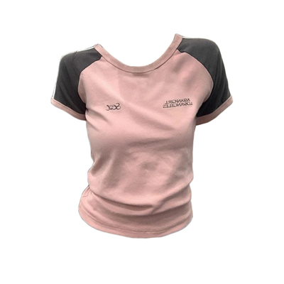 小众插肩美式甜辣正肩短袖t恤女