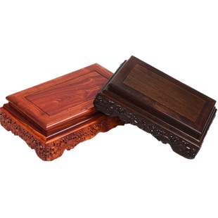 红木雕刻奇石佛像底座黑檀花瓶盆观音莲花工艺品摆件实木长方托架