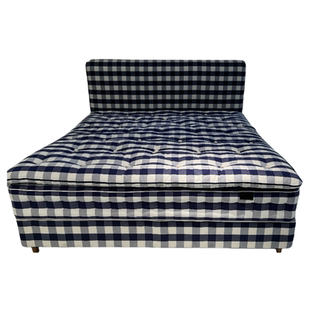 马尾毛驼绒手工床垫无胶水独立弹簧蓝白格床垫高端家用奢华拉扣垫