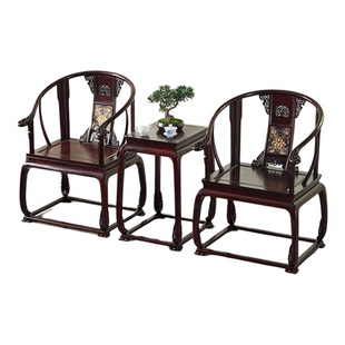 赞比亚血檀景泰蓝皇宫椅三件套红木家具新中式古典实木太师椅圈椅