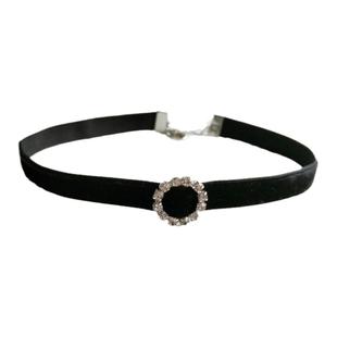 女童圆形水钻闪钻扣丝绒颈链黑色儿童短项链choker宝宝百搭脖链