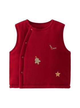 贝肽斯婴儿马甲红色秋冬保暖