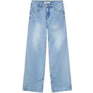 LINCCHIC金羽杰裤子女款中腰浅色垂感直筒牛仔裤女S241JE131Y