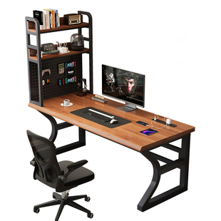 纯实木电脑桌家用台式学习桌橡胶木办公桌洞洞板书桌书架一体桌子