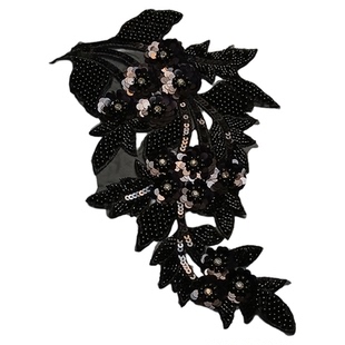 高端重工珠绣布贴手缝亮片羽绒服补丁贴绣花装饰钉珠贴片刺绣辅料