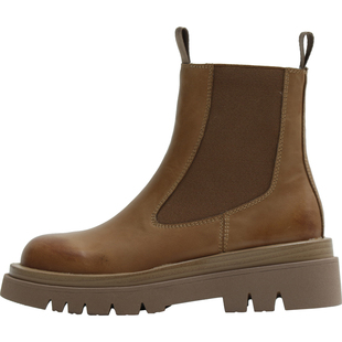 原野mona同款棕色帅气质瘦瘦切尔西单靴短筒靴厚底马丁靴子女新款