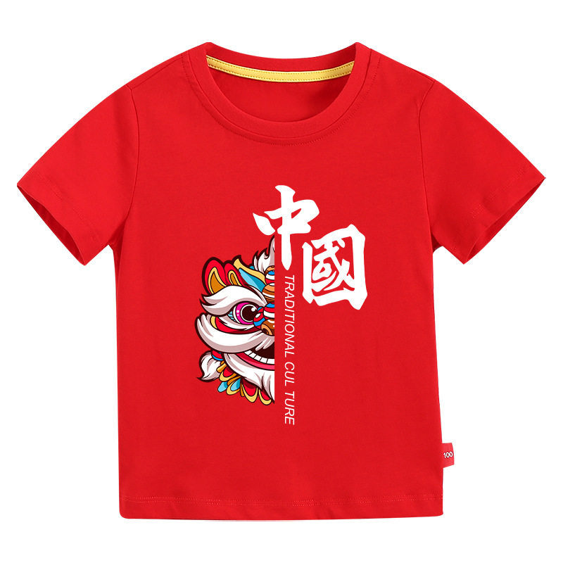 红色上衣短袖t恤国潮中国红