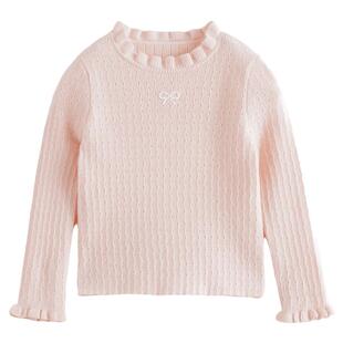 [绵羊毛]马克珍妮女童花边蝴蝶结针织衫 宝宝毛衣秋冬新款551822