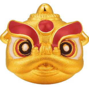 明牌珠宝足金串珠 3D硬金小吉狮转运珠黄金舞狮绳手链AFP0396