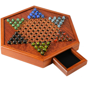 跳棋玻璃球高档大号老式加大儿童益智六角木质棋盘亲子弹子跳棋