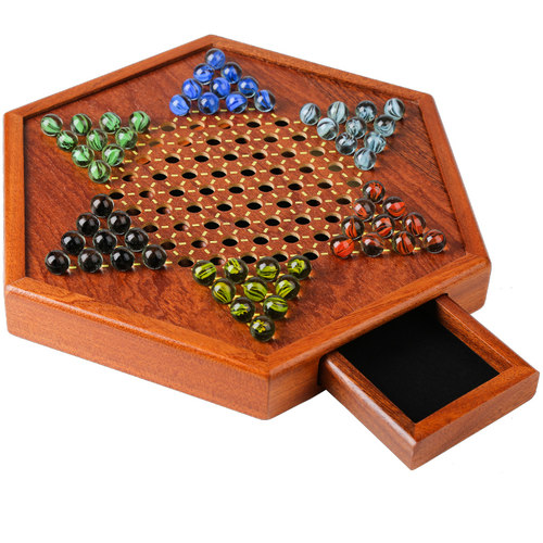 跳棋玻璃球高档大号老式加大儿童益智六角木质棋盘亲子弹子跳棋