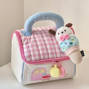 粉色格子小房子化妆包大容量女旅游便携式洗漱品收纳包2025新款