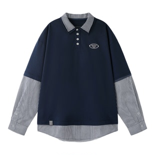 BJHG不计后果假两件polo衫长袖男女款秋冬2026新款复古运动上衣女