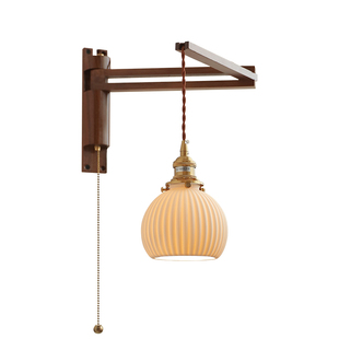 烁阳日式伸缩折叠壁灯北美黑胡桃木床头书房书桌自带开关侘寂风灯