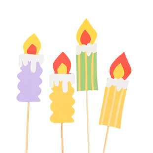 网红ins复古韩系彩色笑脸蛋糕蜡烛插签插牌简约小熊小旗双面旗