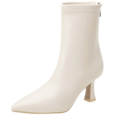 白色短靴女细跟2024秋冬新款