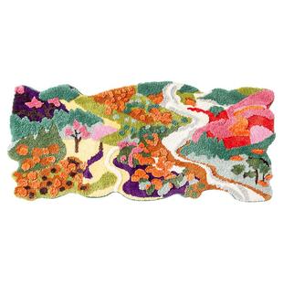 不规则地毯床边毯卧室环保多巴胺彩色苔藓地垫房间改造灿烂氛围感