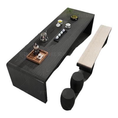 侘寂风实木碳化泡茶桌办公桌一体