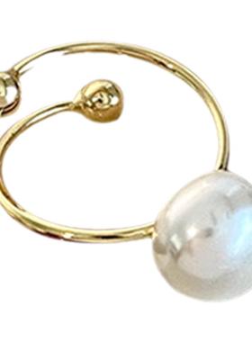 设计感异形珍珠戒指女夏小众气质感可调节食指戒简约网红指环