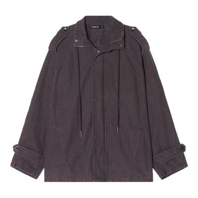 【立领设计】Unvesno(UN)岩桐紫复古雾感水洗棉做旧廓形外套夹克