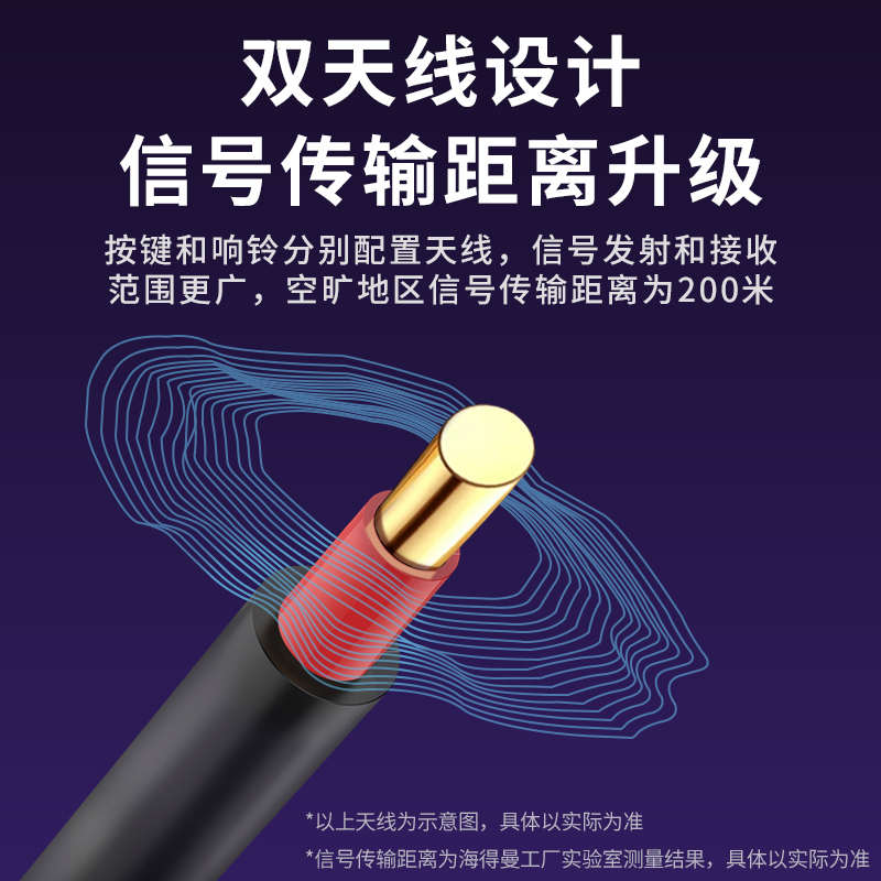 海得曼自发电炫彩门铃无线家用超远距离免插电老人呼叫器别墅防水