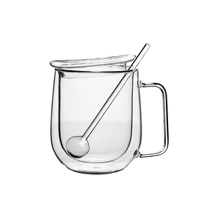 双层隔热玻璃杯喝水咖啡杯创意透明带把有盖茶杯家用水杯子口杯