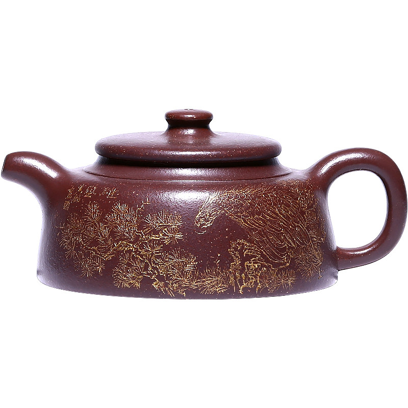 和泥有缘复古茶具紫玉金砂刻绘