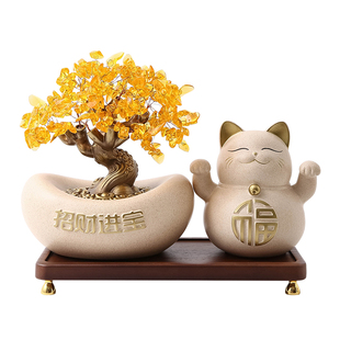 开业大吉招财猫摆件新店礼物生意兴隆高级感创意聚宝盆桌面装饰品