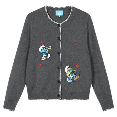 蓝精灵系列混纺刺绣针织开衫