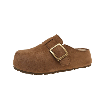 厚底内增高加绒包头勃肯半拖鞋女