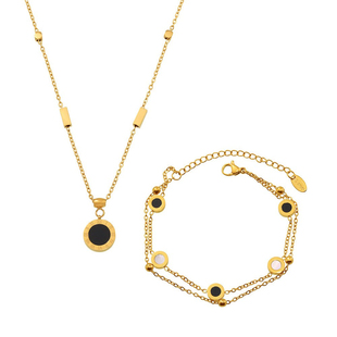 无事牌英文love罗马数字黑白贝壳项链手链不锈钢镀18k金个性欧美