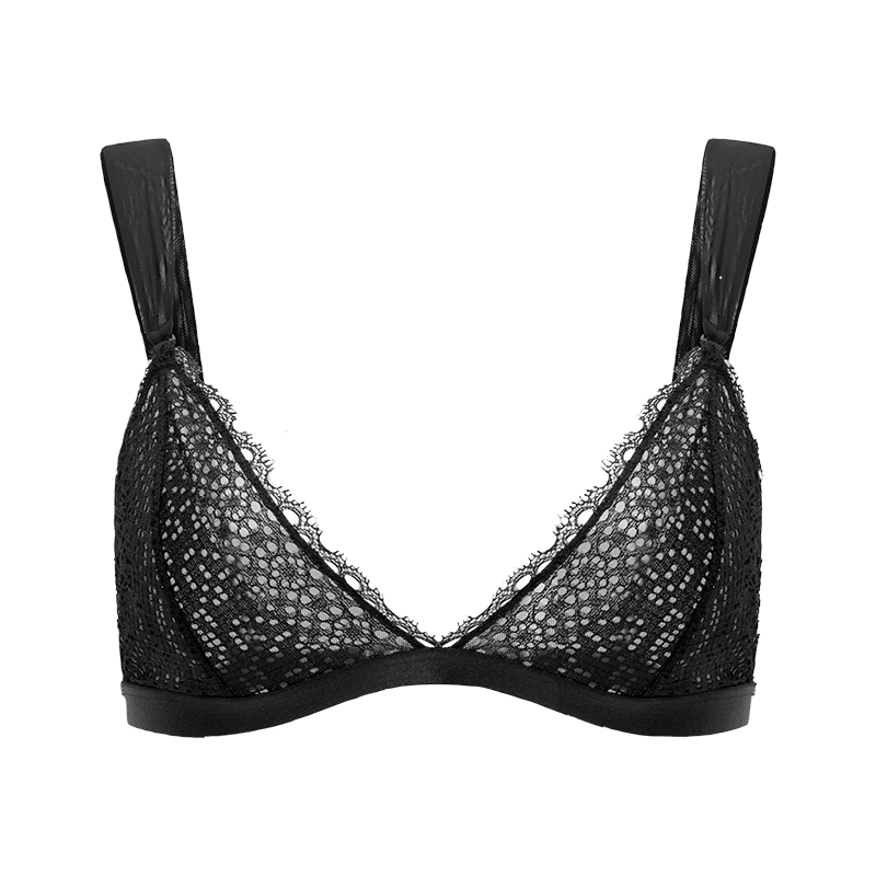 TWOPIECESuperhot法式三角杯蕾丝内衣薄款无钢圈网纱性感内衣女