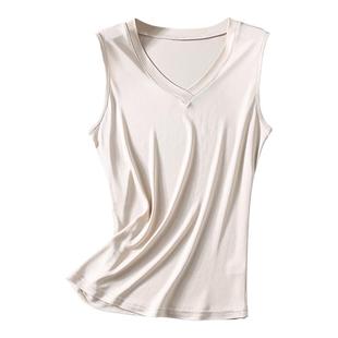 夏季真丝V领无袖坎肩透气女背心 桑蚕丝纯色简约内搭打底衫T恤衫