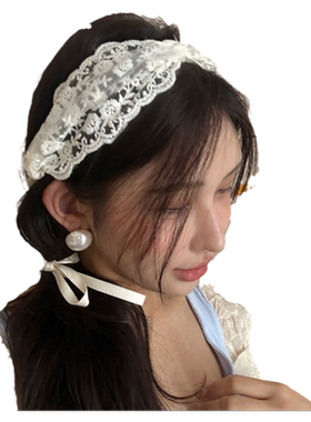 纯欲白色蕾丝头巾女2024年新款