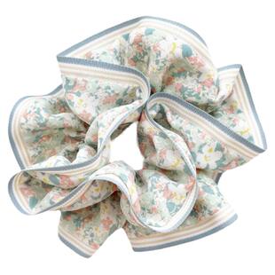 原创发饰绿色复古大肠发圈女2025新款皮筋碎花发绳头饰盘发扎头花