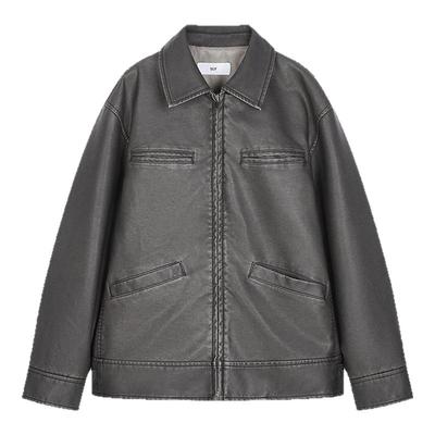 SLY 25春季新品复古男友风廓形口袋PU皮夹克外套030ISZ30-1081