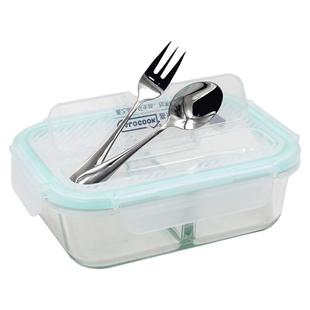 嘉乐扣玻璃饭盒分隔保鲜盒微波炉专用碗带304餐具大容量带饭餐盒