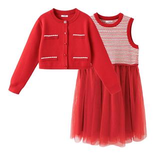 巴拉巴拉童装女童连衣裙儿童裙子2025春装网纱拼接两件套小香风甜