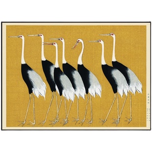 丹顶鹤油画现代简约玄关抽象日式装饰画餐厅儿童房水彩朱鹮挂画