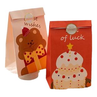 元旦新年礼品袋高级感祝福语礼品袋生日伴手礼袋包装袋白牛皮纸加厚可爱圣诞糖果饼干零食礼物包装袋纸袋封口