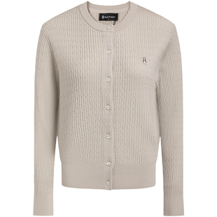 【绵羊毛混纺】暇步士秋冬季细麻花针织开衫女士休闲保暖开身线衣